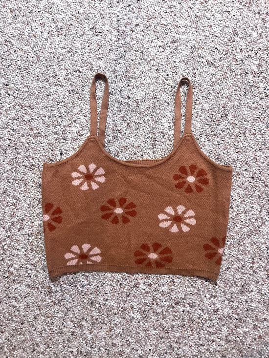 Altar'd State Tops - Altar’d State Brown Floral Knit Cropped Tank Top